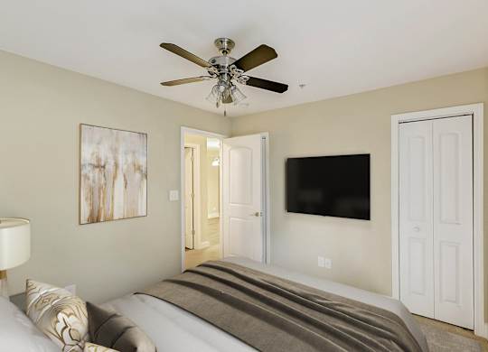 Bedroom With Ceiling Fan at Brandemere Apartment Homes, North Carolina