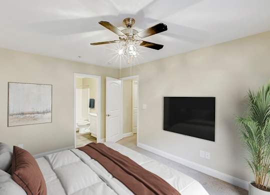 Bedroom With Ceiling Fan at Brandemere Apartment Homes, Winston Salem, 27106