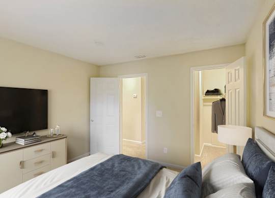 Bedroom With TV at Brandemere Apartment Homes, Winston Salem, NC, 27106