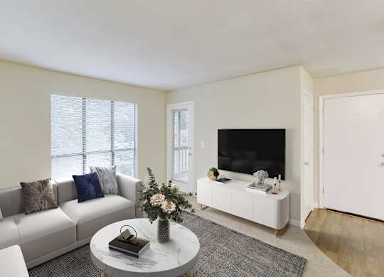 Living Area With TV at Brandemere Apartment Homes, Winston Salem, 27106