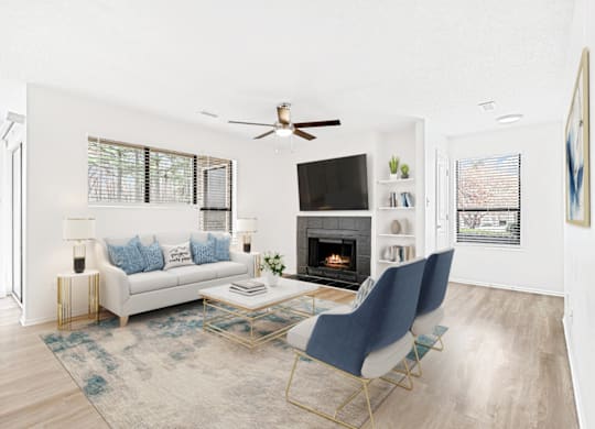 Fireplace Living Area at Bridges at Mallard Creek Apartment Homes, North Carolina, 28269