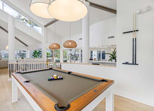 A pool table in the resident clubhouse