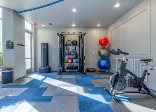 Fitness center with weights and bicycle machine