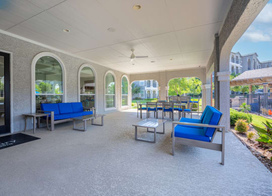 Outdoor covered seating area facing the leasing office