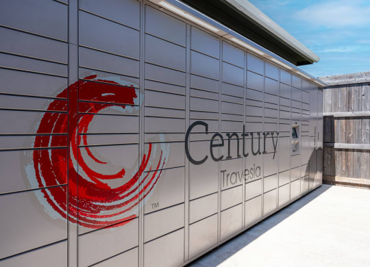 Resident mailroom with property logo