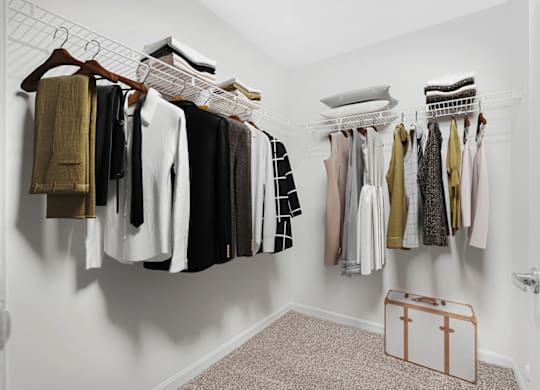 a walk in closet at Caveness Farms Apartments, North Carolina 