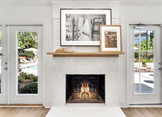 Fireplace Area at Caveness Farms Apartments, Wake Forest, NC 