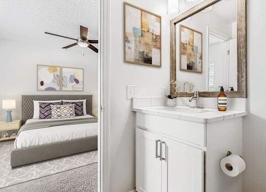 Bathroom With Bedroom View at The Grayson Apartment Homes, Charlotte