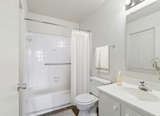 a bathroom with a toilet sink and bathtub at Eastchester Ridge Apartments, High Point, 27262