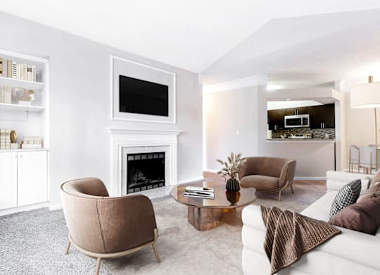 a living room with a fireplace and a tv above it