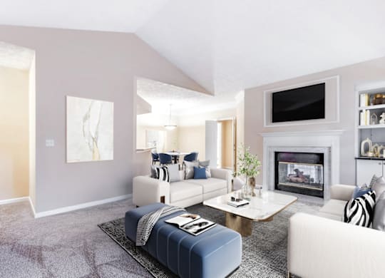 a living room filled with furniture and a flat screen tv