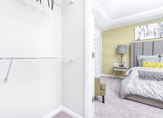 a bedroom with a bed and a closet