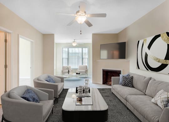 Living Area With Fireplace at Ashley Court Apartments, Charlotte, NC, 28262