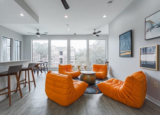 clubhouse with orange chairs