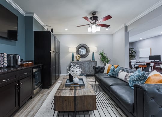clubhouse with a couch and a coffee table