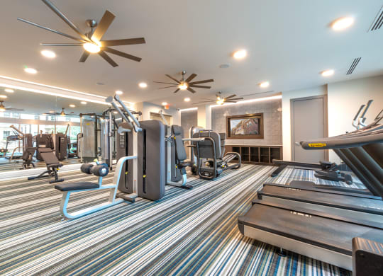 Fitness center with weights and treadmills