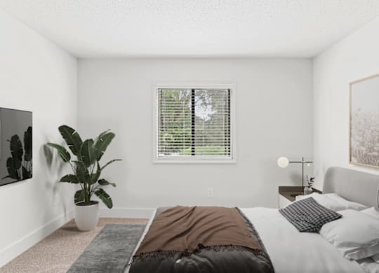 Bedroom With Windows at The Parke at Trinity Apartment Homes, North Carolina, 27607