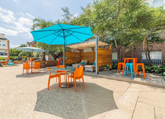 outdoor tables and chairs with umbrella shades