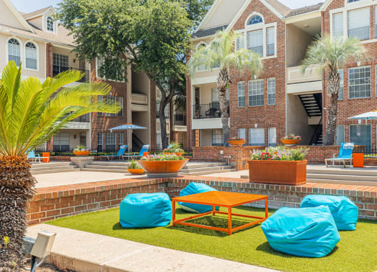 outdoor lounge with beanbag chairs