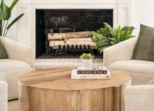 Living Area With Fireplace at Woodlyn on the Green Apartment Homes, Cary, NC