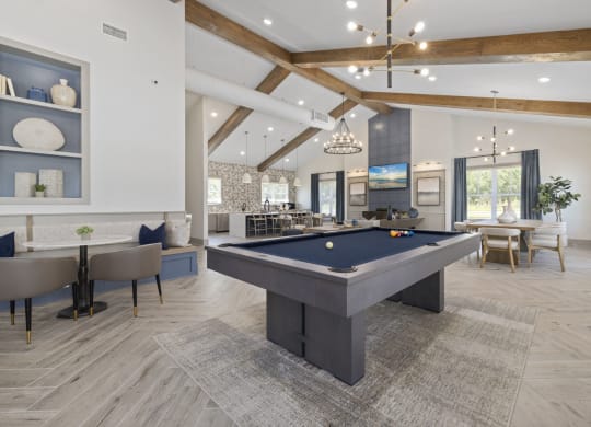 Resident Clubroom with Billiards and vaulted ceilings