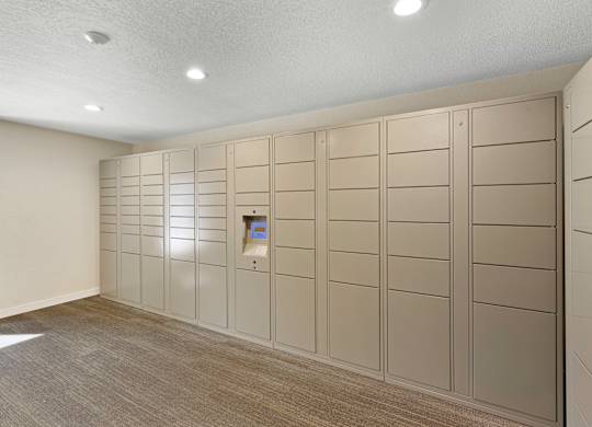 Wall of Package Lockers at Campo Basso Apartment Homes, Lynnwood, 98087