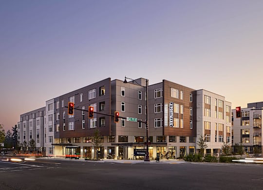 Apartment Building Exterior at Postmark Apartments, Shoreline Washington