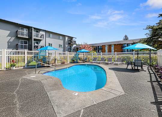 In-ground Sparkling Swimming Pool with Gated Entry at Pacific Park Apartment Homes, Edmonds, 98026