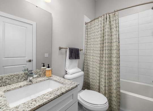 a bathroom with gray walls and a white sink and toilet  at Griffin Weston, Cary, North Carolina