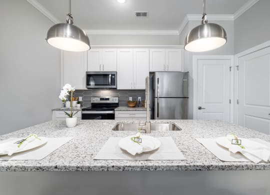 The Edwards Kitchen With Granite and Stainless countertops steel appliances at Griffin Weston, North Carolina