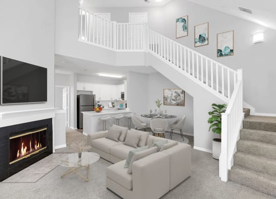 a living room with a staircase in the background and a couch in the foreground at Northlake Park, Florida
