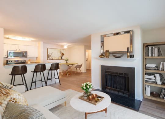 Living Room With Kitchen View at Saratoga Square, Springfield, Virginia