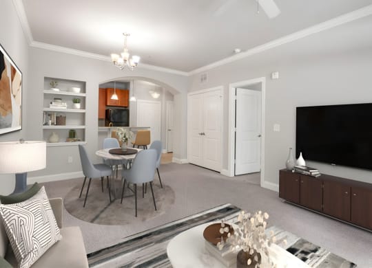 Living room and Dining Room  at The Villagio Apartments, Fayetteville, 28303
