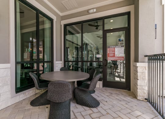 Patio at Cue Luxury Apartments, Cypress, 77433