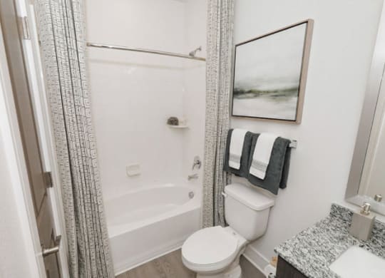 Bathroom With Bathtub at Cue Luxury Apartments, Texas