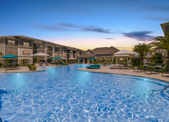Twilight Pool at Cue Luxury Apartments, Cypress, Texas