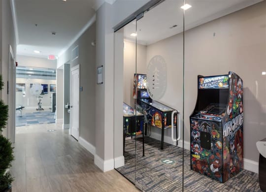 a room with a bunch of games in it