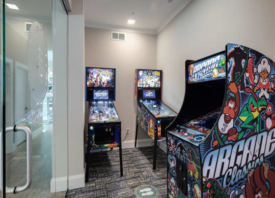 the games room is filled with arcade games