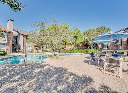 Sunny Swimming Pool Area at Bardin Oaks Apartments, Texas
