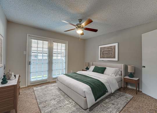 bedroom with nightstand at Timberglen Apartments, Texas, 75287