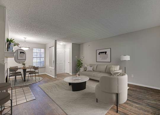 white spacious living room with chair at Timberglen Apartments, Texas, 75287