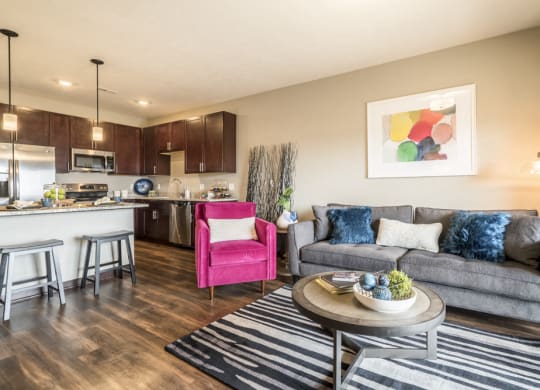 Living room of 1 bedroom apartment for rent at 360 at Jordan West best new apartments West Des Moines IA 50266