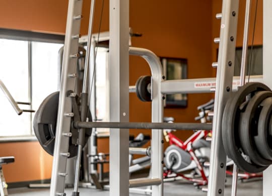 24-hour fitness center weightlifting equipment at 360 at Jordan West best new apartments West Des Moines IA 50266