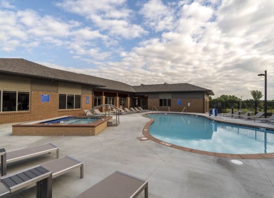 Resort-style swimming pool at 360 at Jordan West best new apartments West Des Moines IA 50266