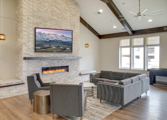 TV lounge in clubhouse at Ascend at Woodbury new luxury apartments in Woodbury MN 55129