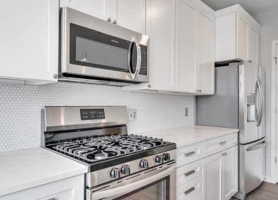Matching stainless steel appliances in the kitchen of a luxury apartment home at Aspire at CityPlace in Woodbury, Minnesota