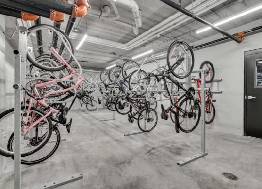 Indoor bike storage racks at Aspire at CityPlace Woodbury MN 55125