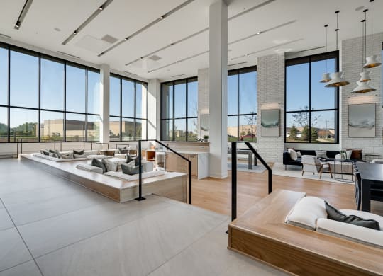 Mulit-level lobby space with entire wall windows at Aspire at CityPlace