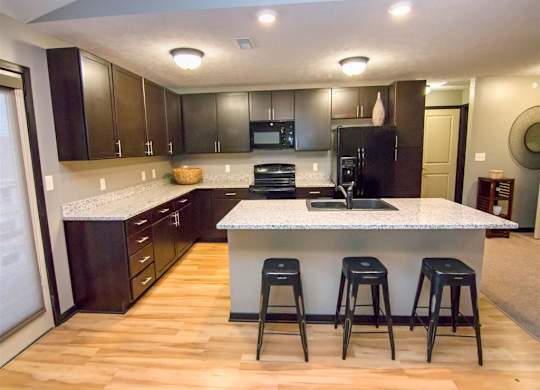 Large kitchen with island at The Flats at 84 apartments in Lincoln NE