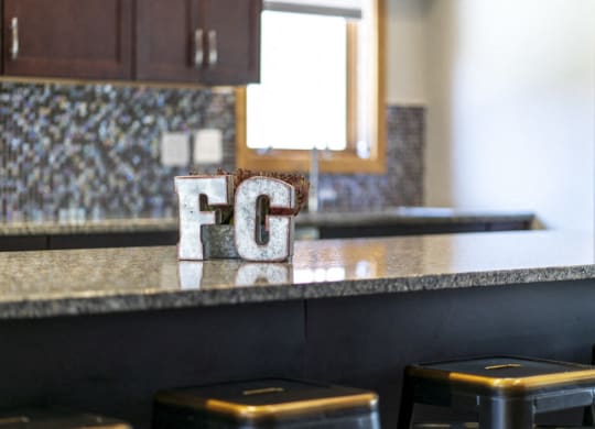 Close up of the kitchen in the clubhouse at Fountain Glen Apartments